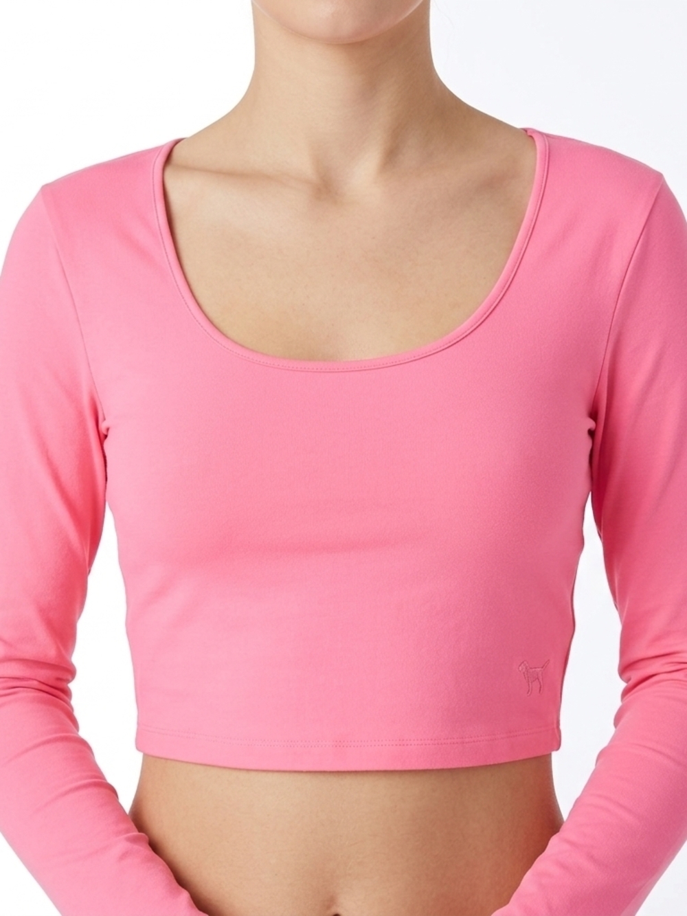 New Y2K Victorias Secret PINK Crop Top L Dog Logo Salmon Pink Coquette READ